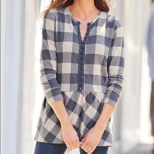 Soft Surroundings Peri plaid long sleeve flannel top Sand Dollar